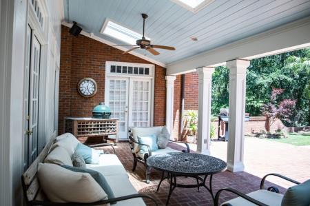 Ceiling fan on an outdoor porch.